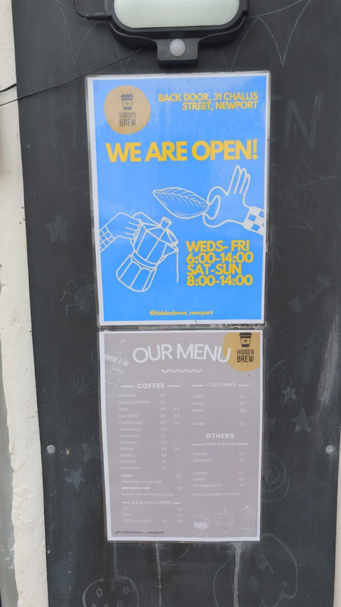 Menu, Hidden Brew