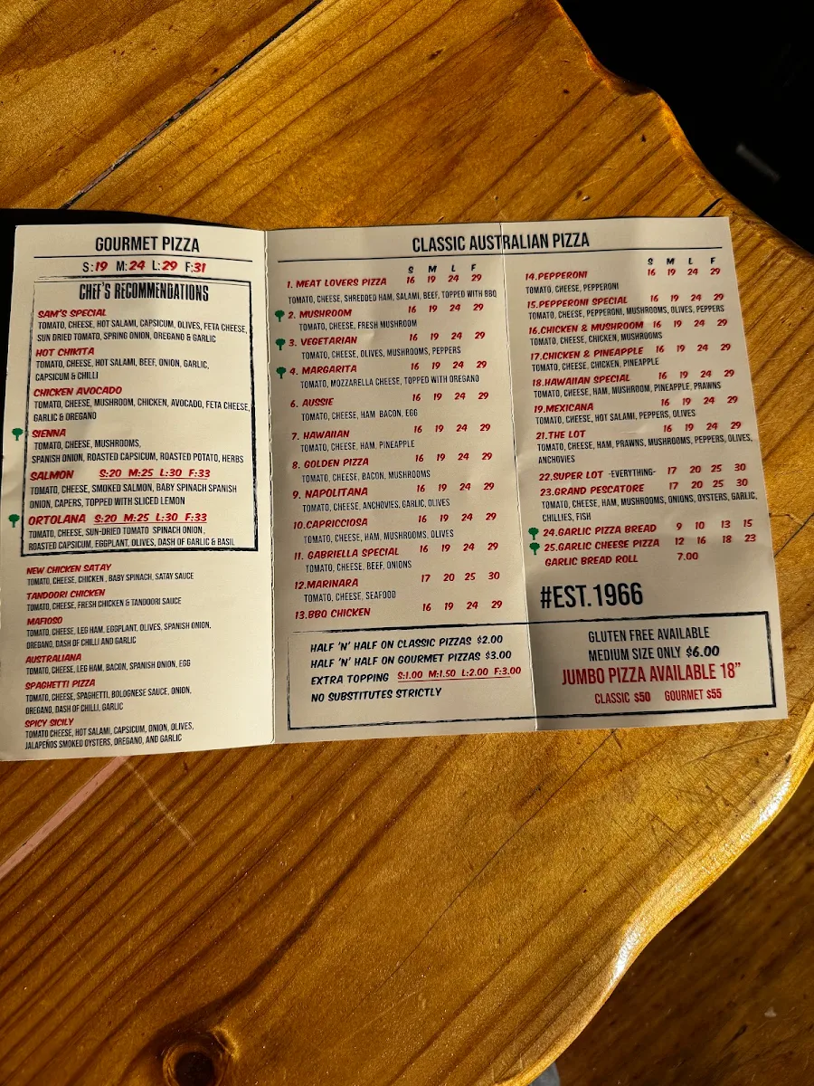 Menu, Gabriella Pizza