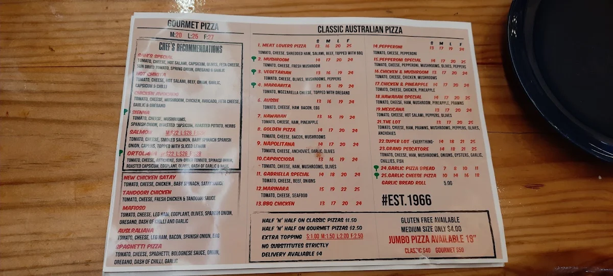Menu, Gabriella Pizza