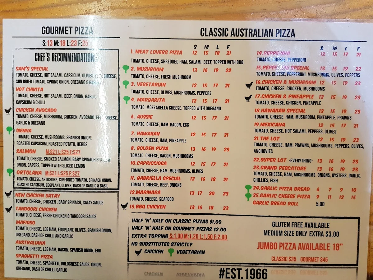 Menu, Gabriella Pizza