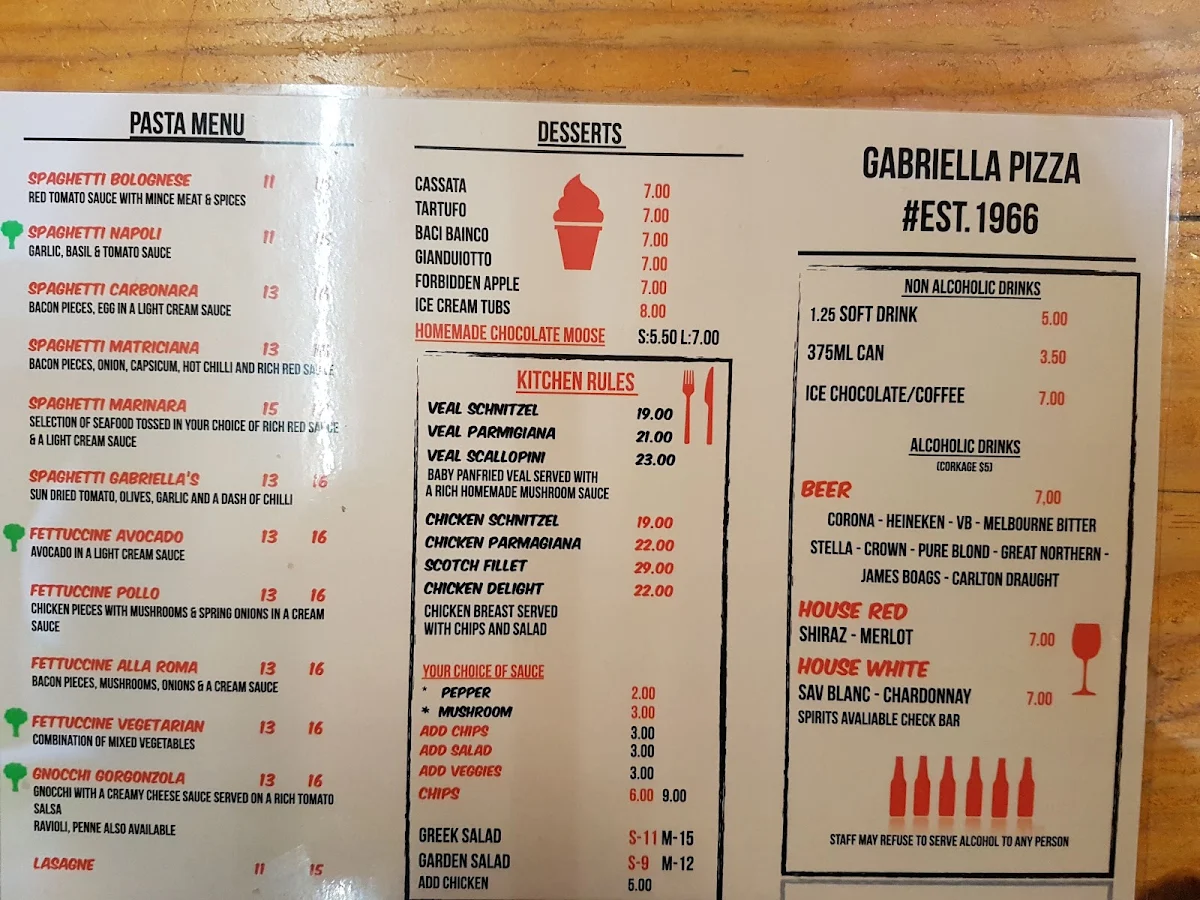 Menu, Gabriella Pizza