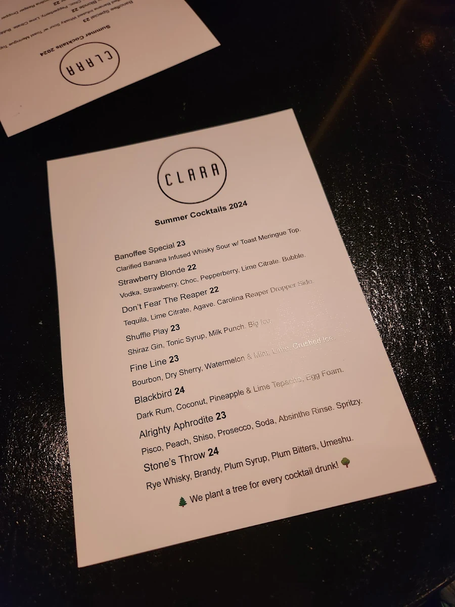 Menu, Bar Clara