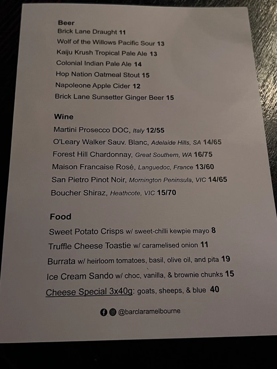 Menu, Bar Clara
