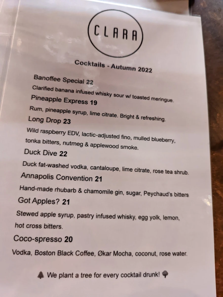 Menu, Bar Clara