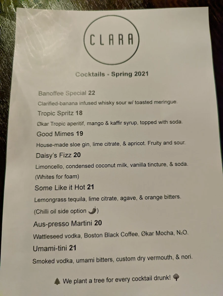 Menu, Bar Clara