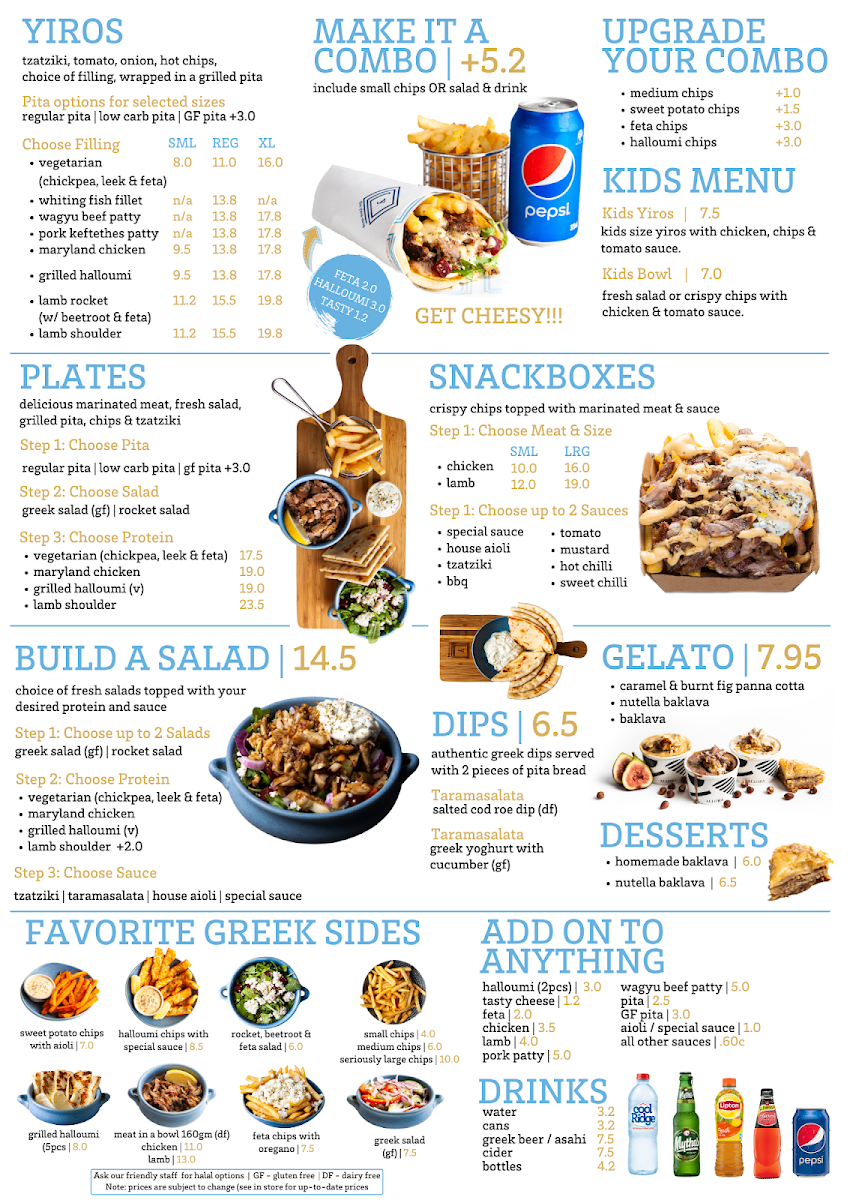 Menu, The Yiros Shop - Burleigh Heads
