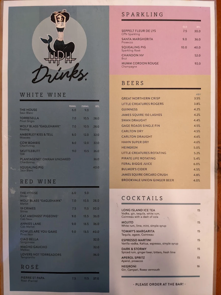 Menu, Hyde Park Hotel