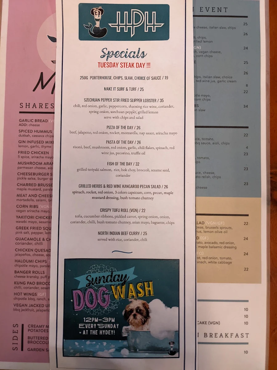 Menu, Hyde Park Hotel