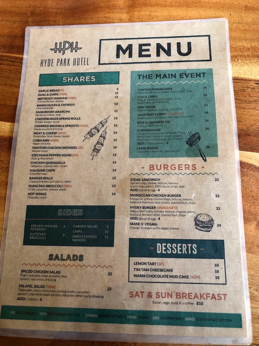 Menu, Hyde Park Hotel