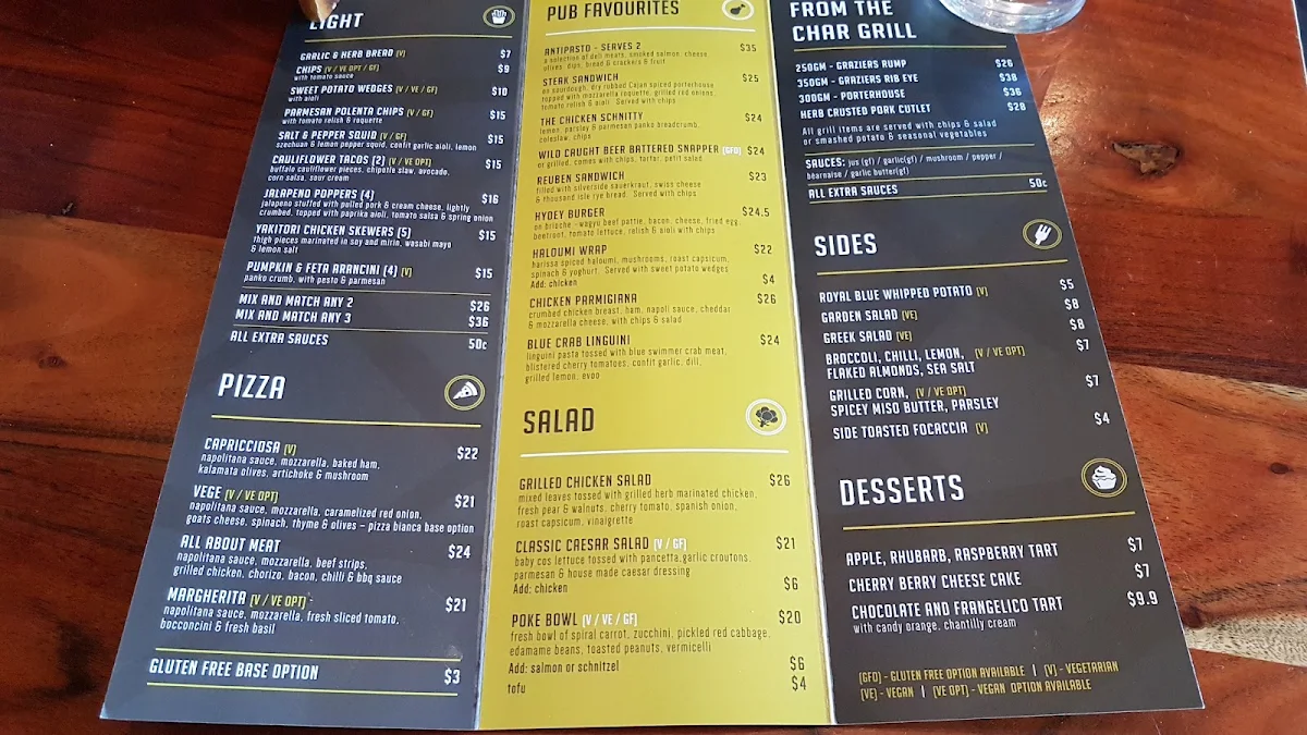 Menu, Hyde Park Hotel