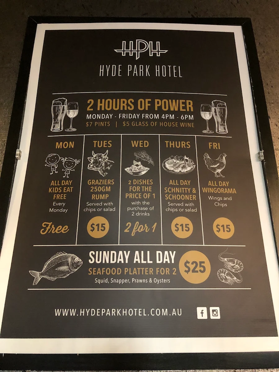Menu, Hyde Park Hotel