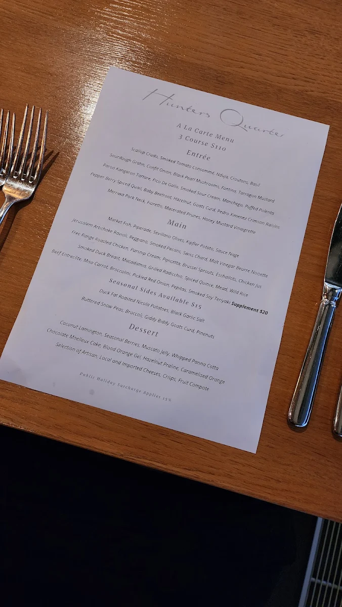 Menu, Hunters Quarter