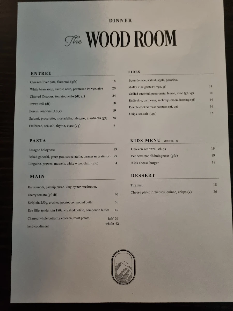 Menu, The Wood Room