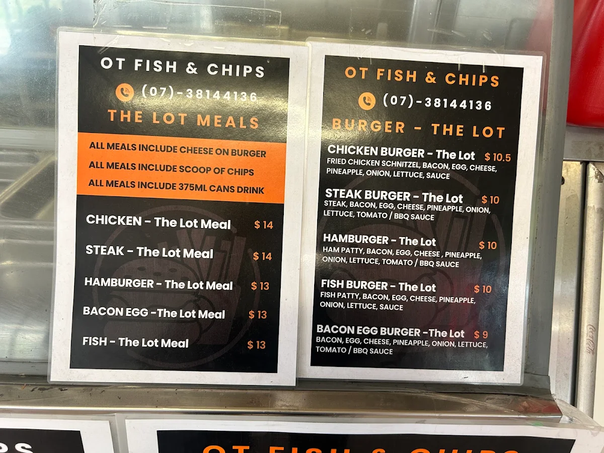 Menu, O.T. Fish & Chips & Convenience Store