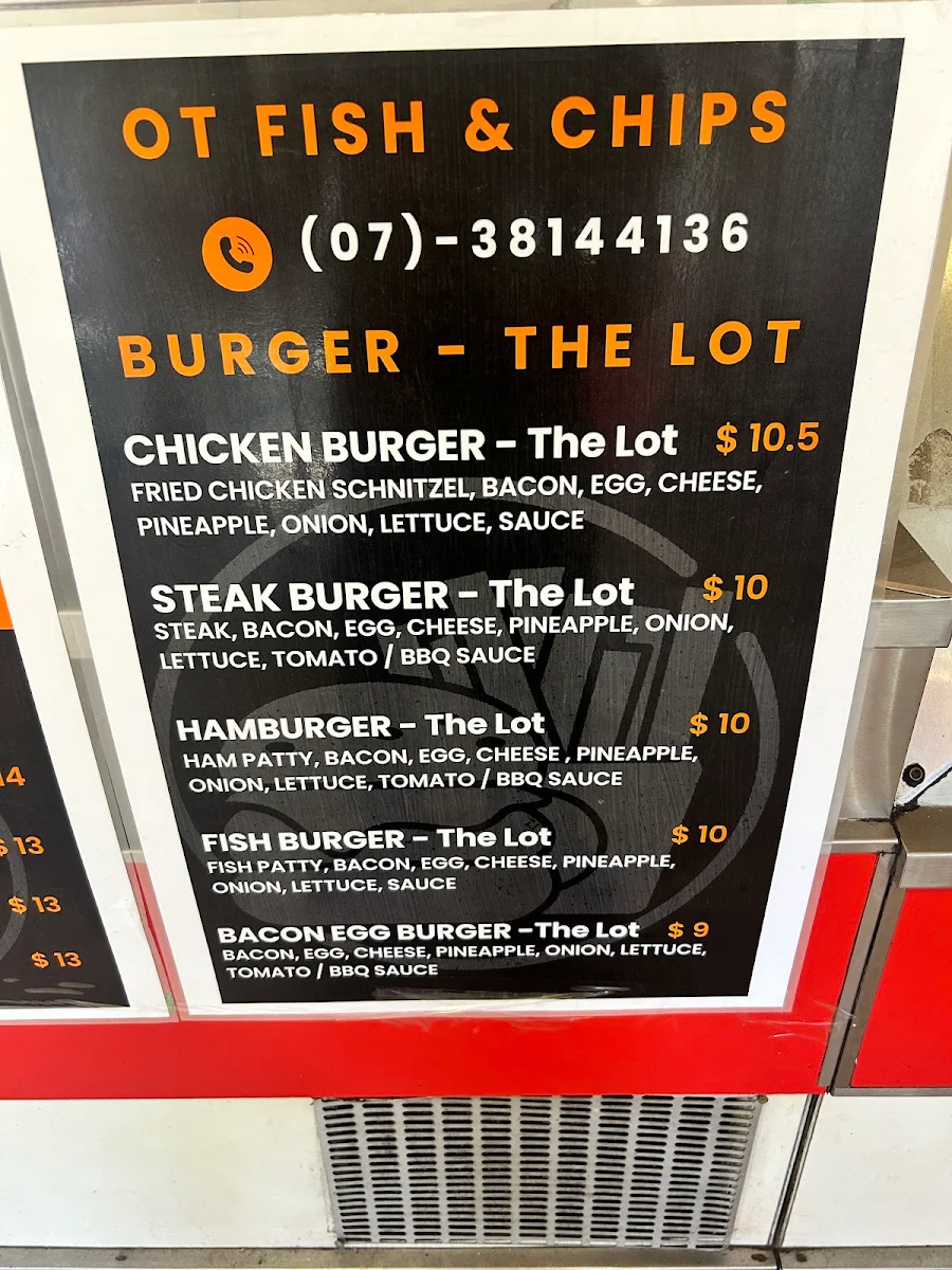 Menu, O.T. Fish & Chips & Convenience Store