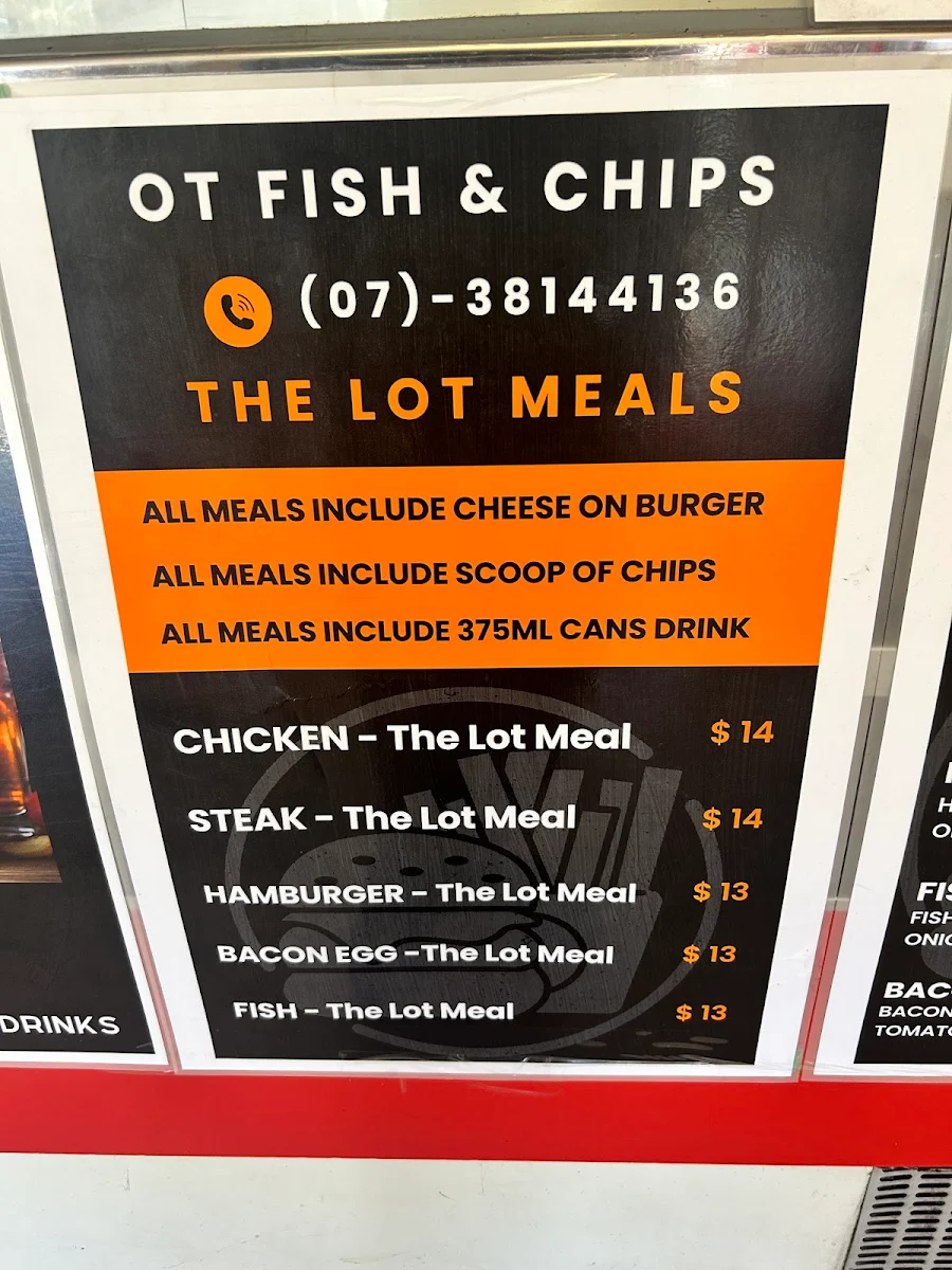 Menu, O.T. Fish & Chips & Convenience Store