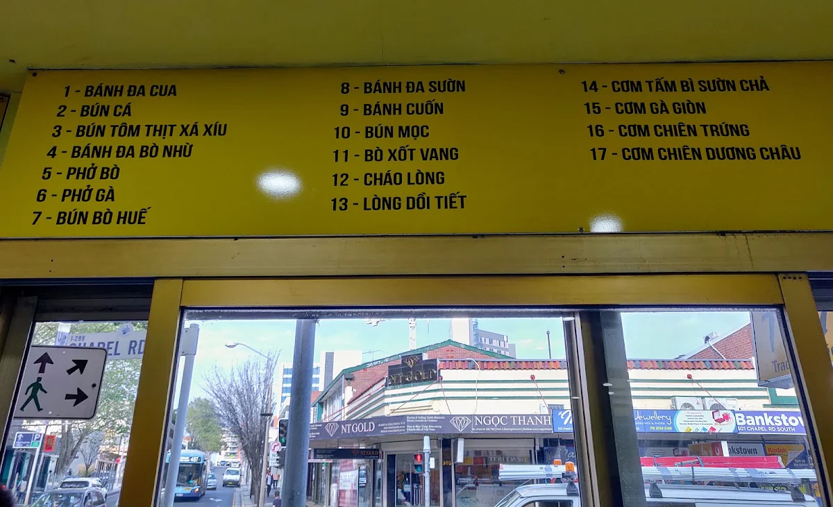 Menu, Thư Béo Restaurant Bankstown