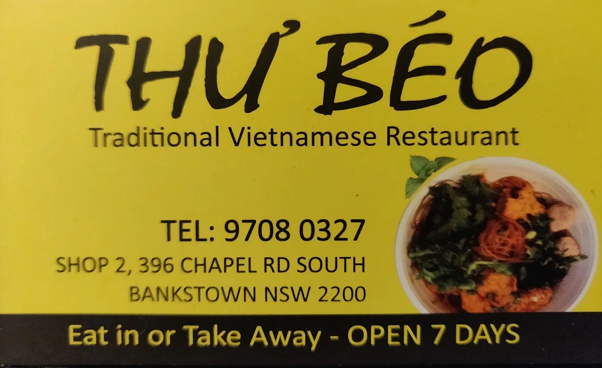 Menu, Thư Béo Restaurant Bankstown
