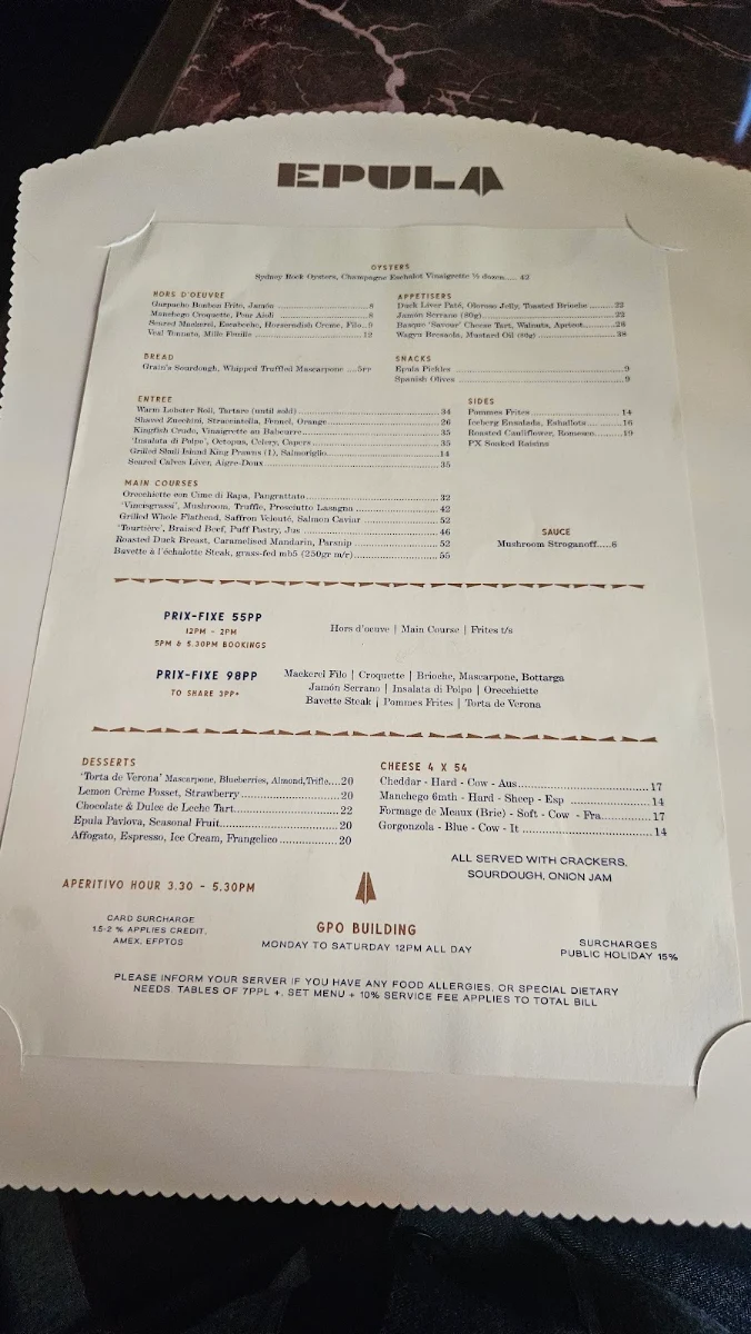 Menu, Epula