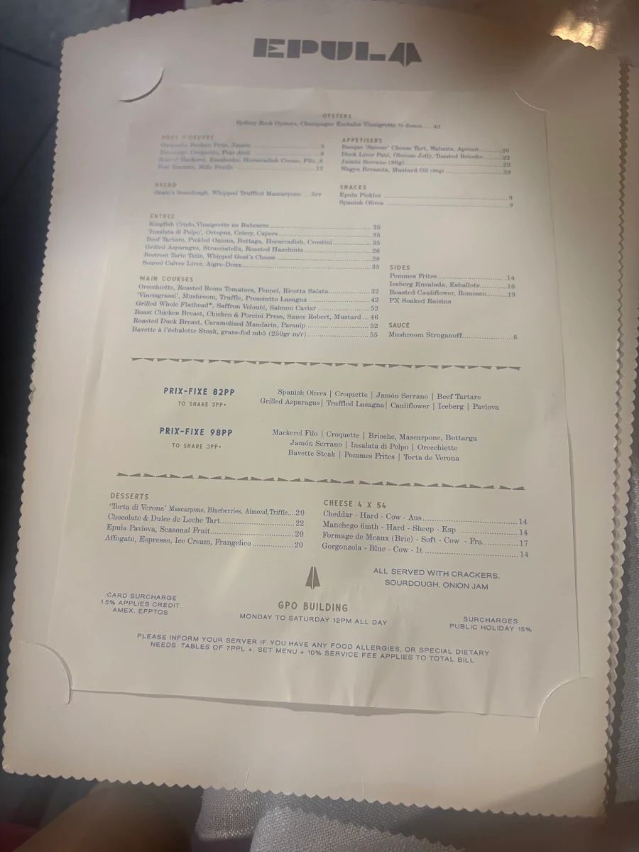 Menu, Epula