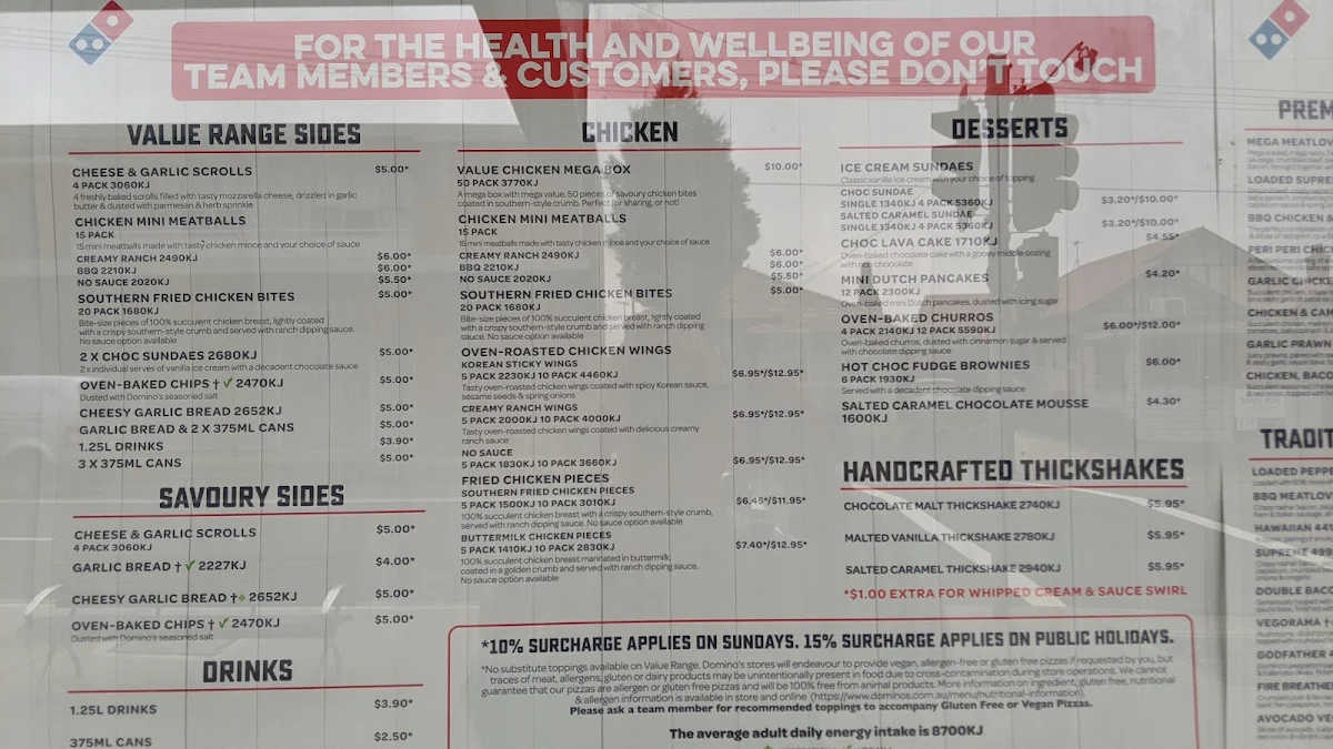 Menu, Domino's Pizza Penshurst