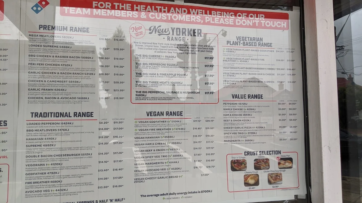 Menu, Domino's Pizza Penshurst