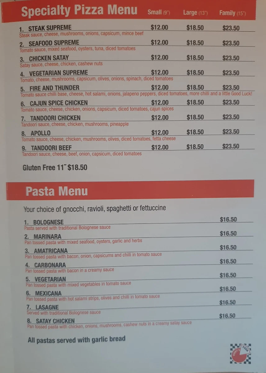 Menu, Vinny's Pizza