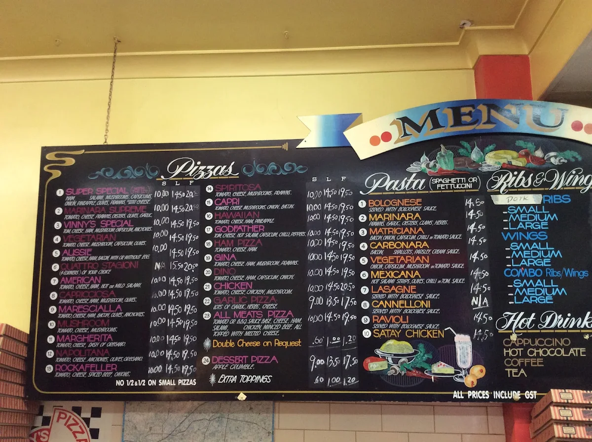 Menu, Vinny's Pizza