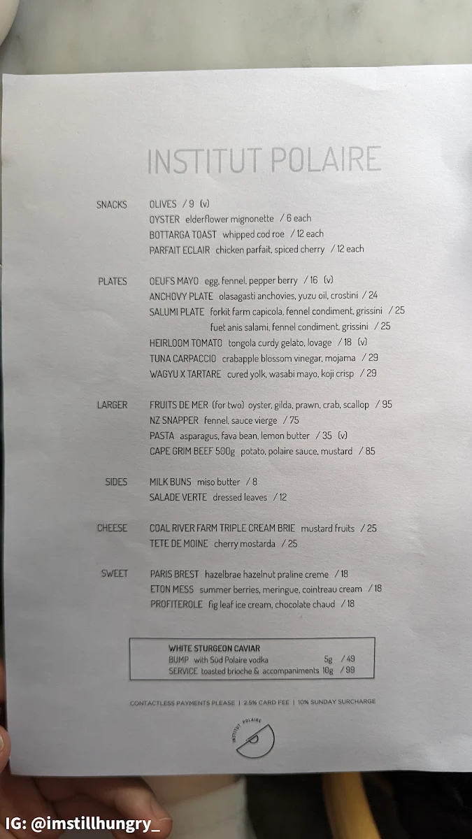 Menu, Institut Polaire