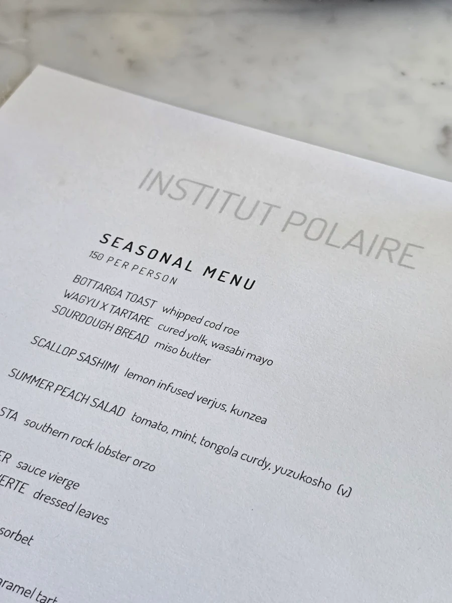 Menu, Institut Polaire