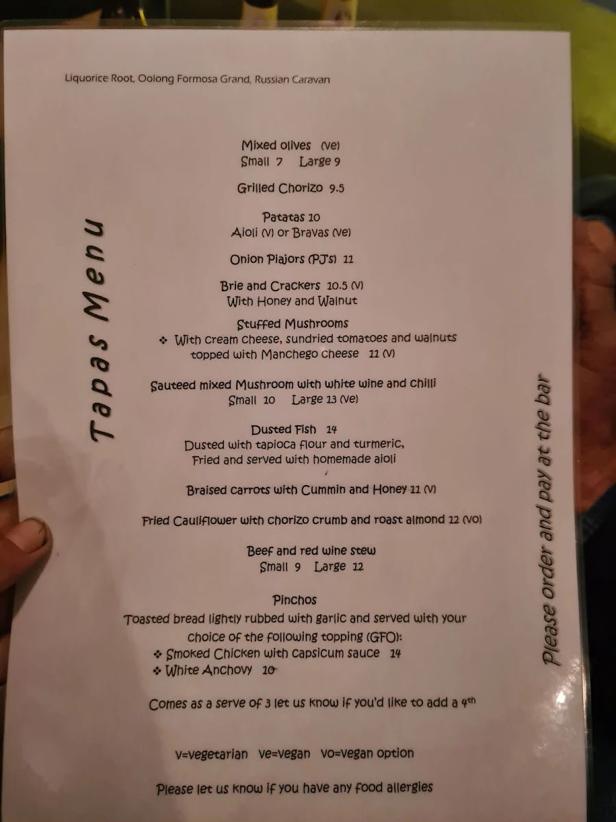 Menu, Treehouse Tapas and Wine Bar