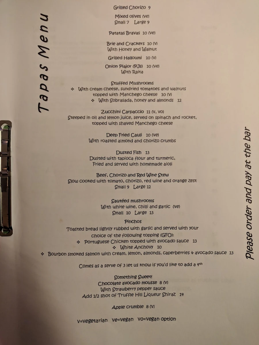 Menu, Treehouse Tapas and Wine Bar