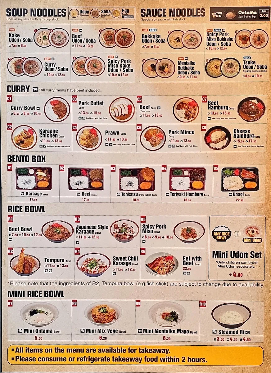 Menu, Udonya Tokoton
