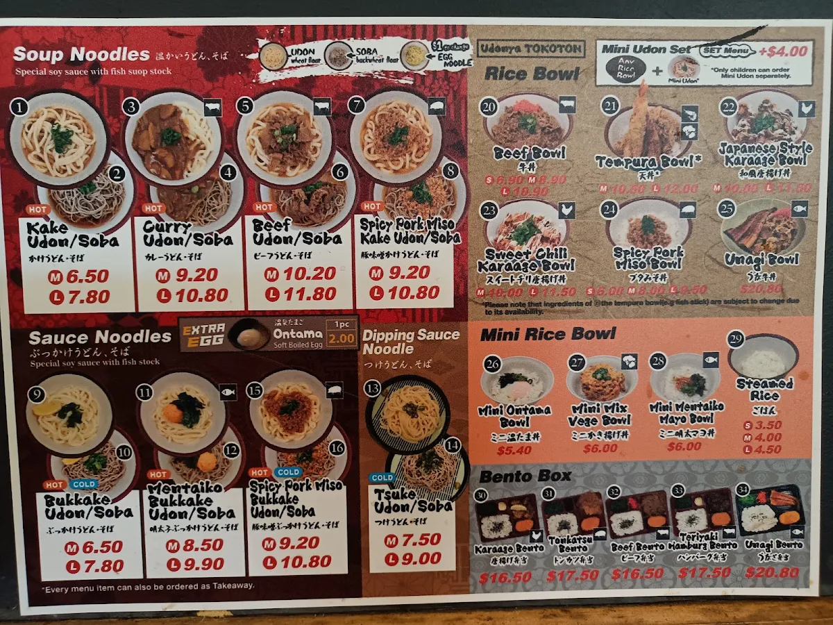 Menu, Udonya Tokoton