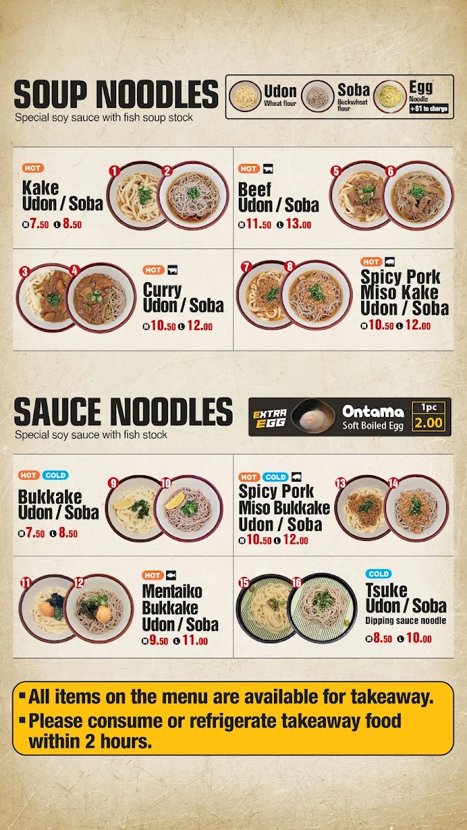 Menu, Udonya Tokoton