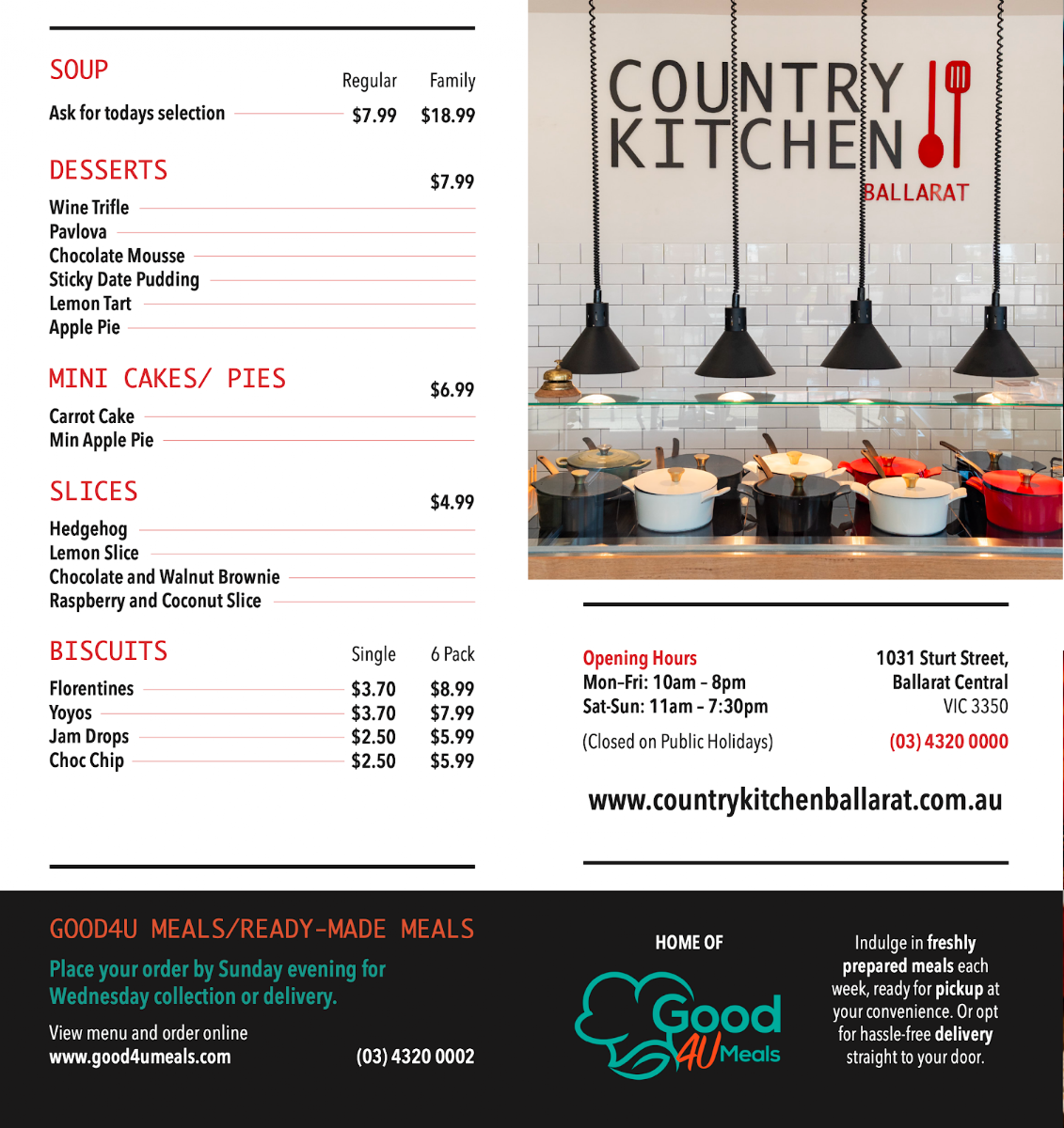 Menu, Country Kitchen Ballarat