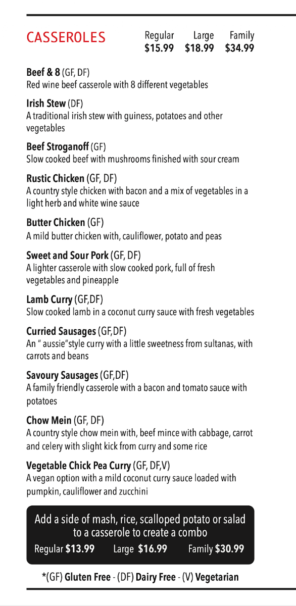 Menu, Country Kitchen Ballarat