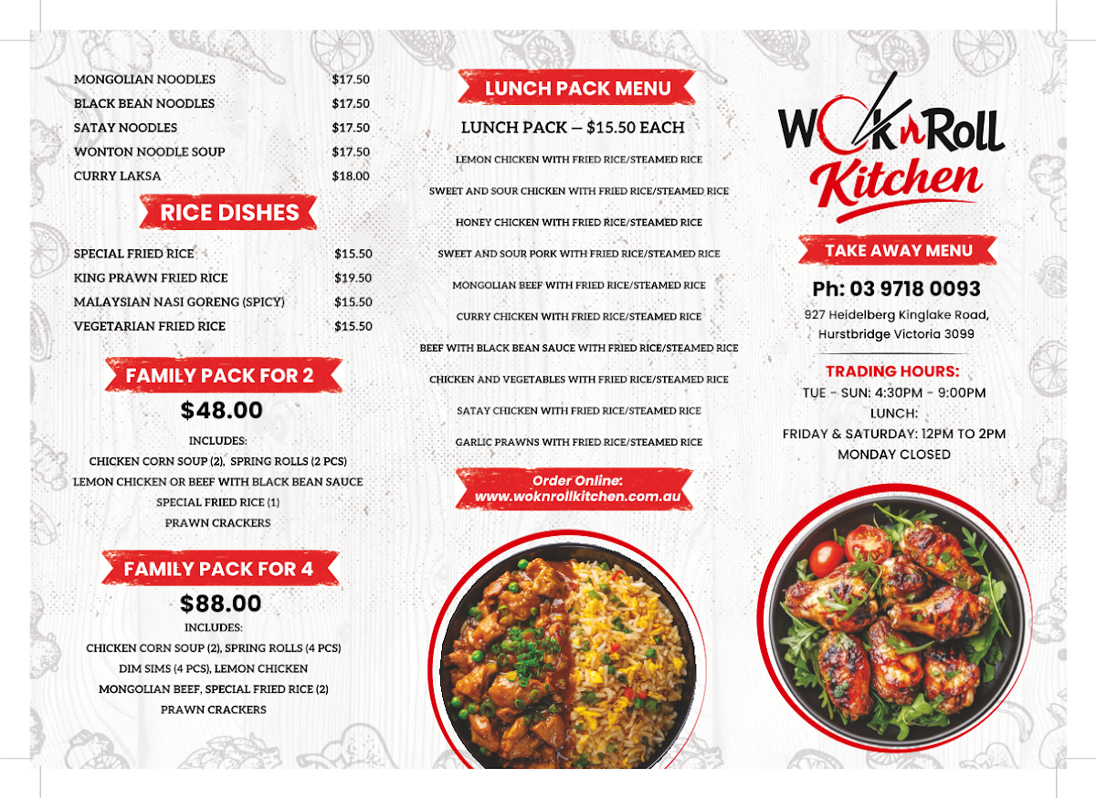 Menu, Wok n Roll Kitchen Hurstbridge