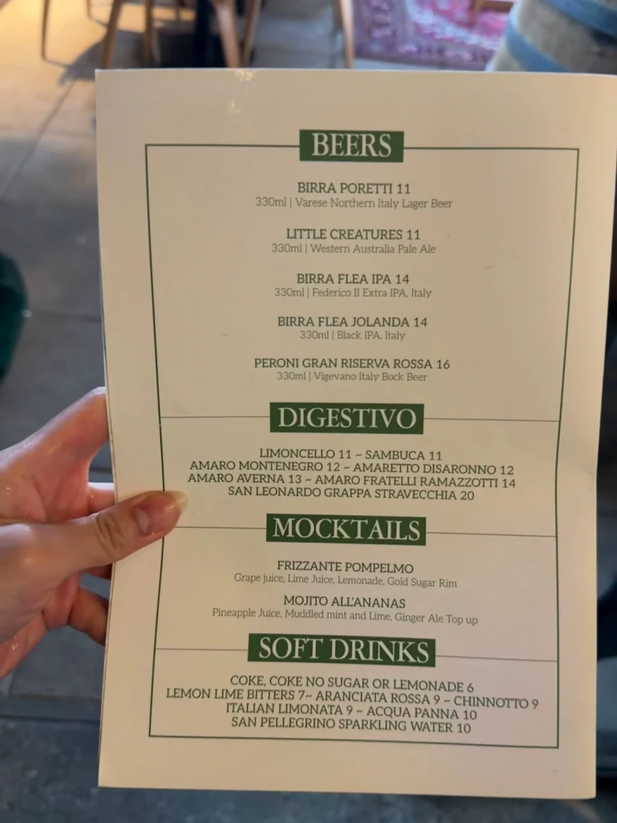 Menu, La Terrazza Osteria Verde