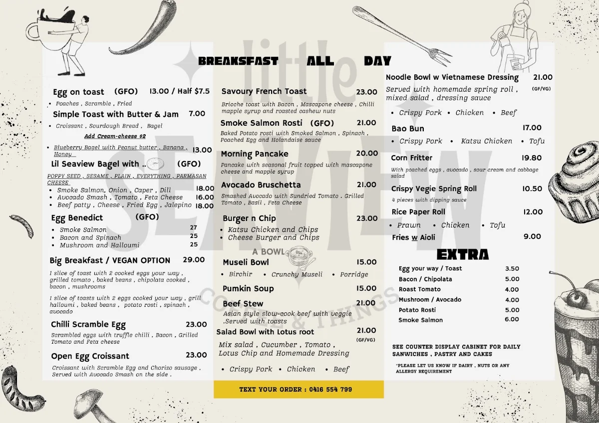 Menu, Little Seaview Cafe