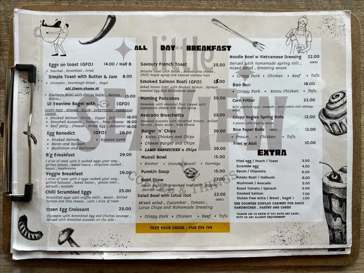Menu, Little Seaview Cafe