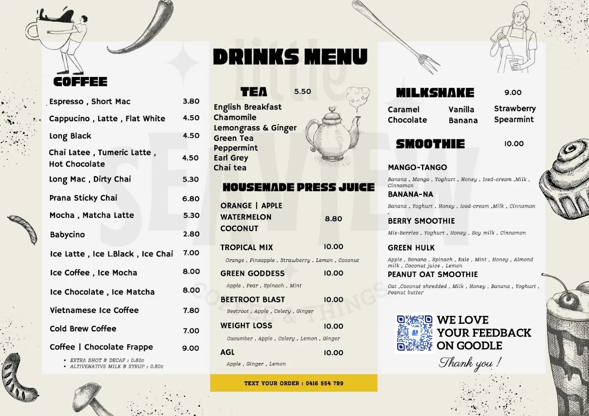 Menu, Little Seaview Cafe
