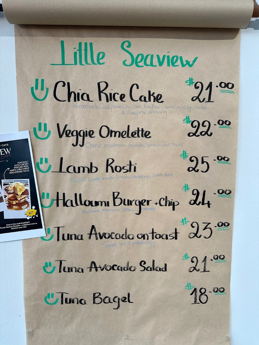 Menu, Little Seaview Cafe