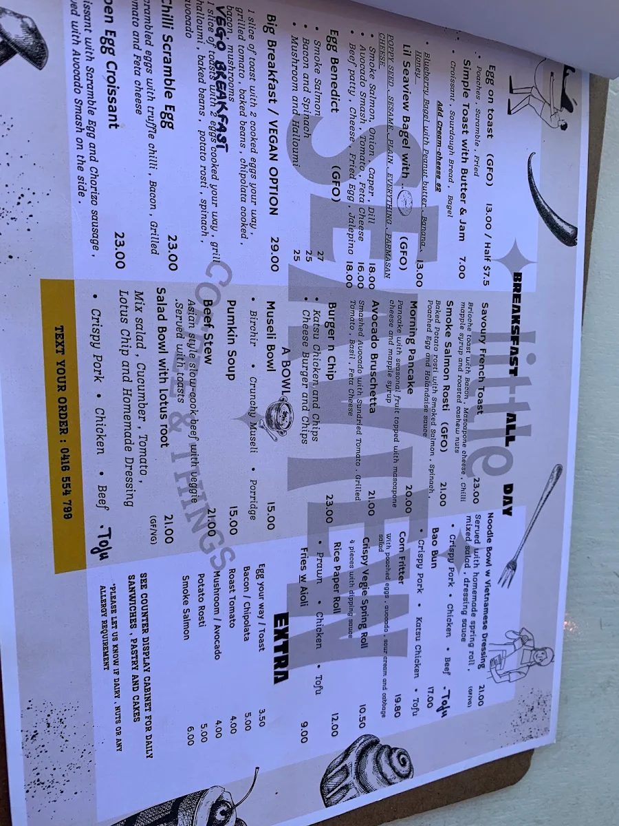 Menu, Little Seaview Cafe