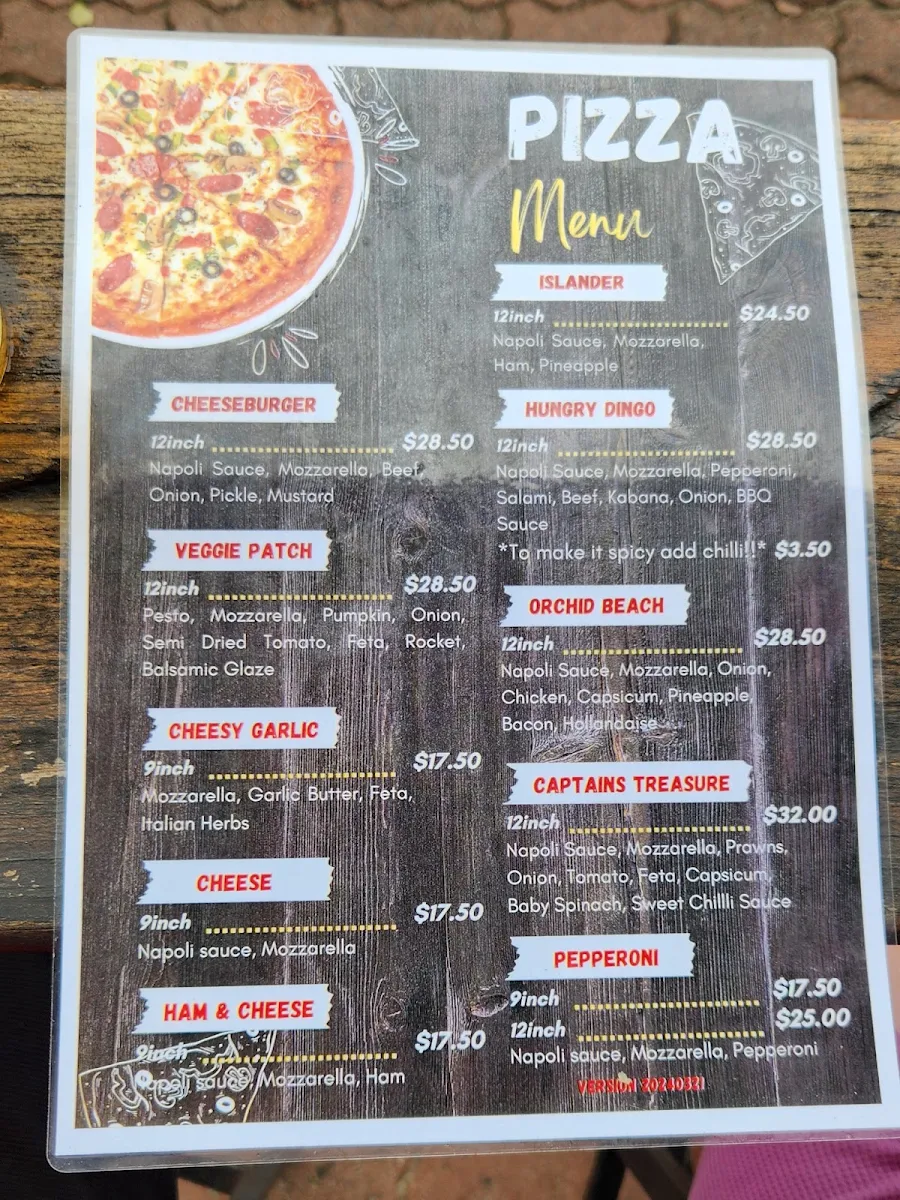 Menu, Orchid Beach Trading Post and Driftwood Bar