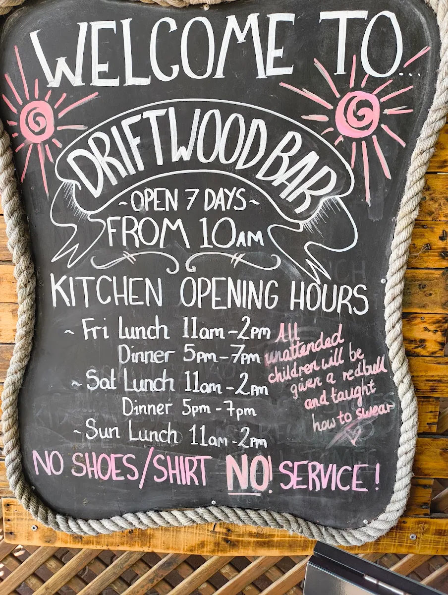 Menu, Orchid Beach Trading Post and Driftwood Bar