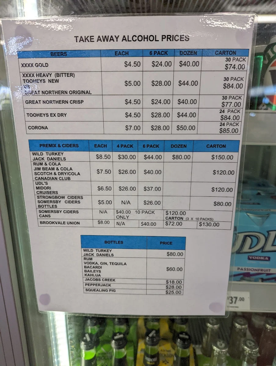 Menu, Orchid Beach Trading Post and Driftwood Bar