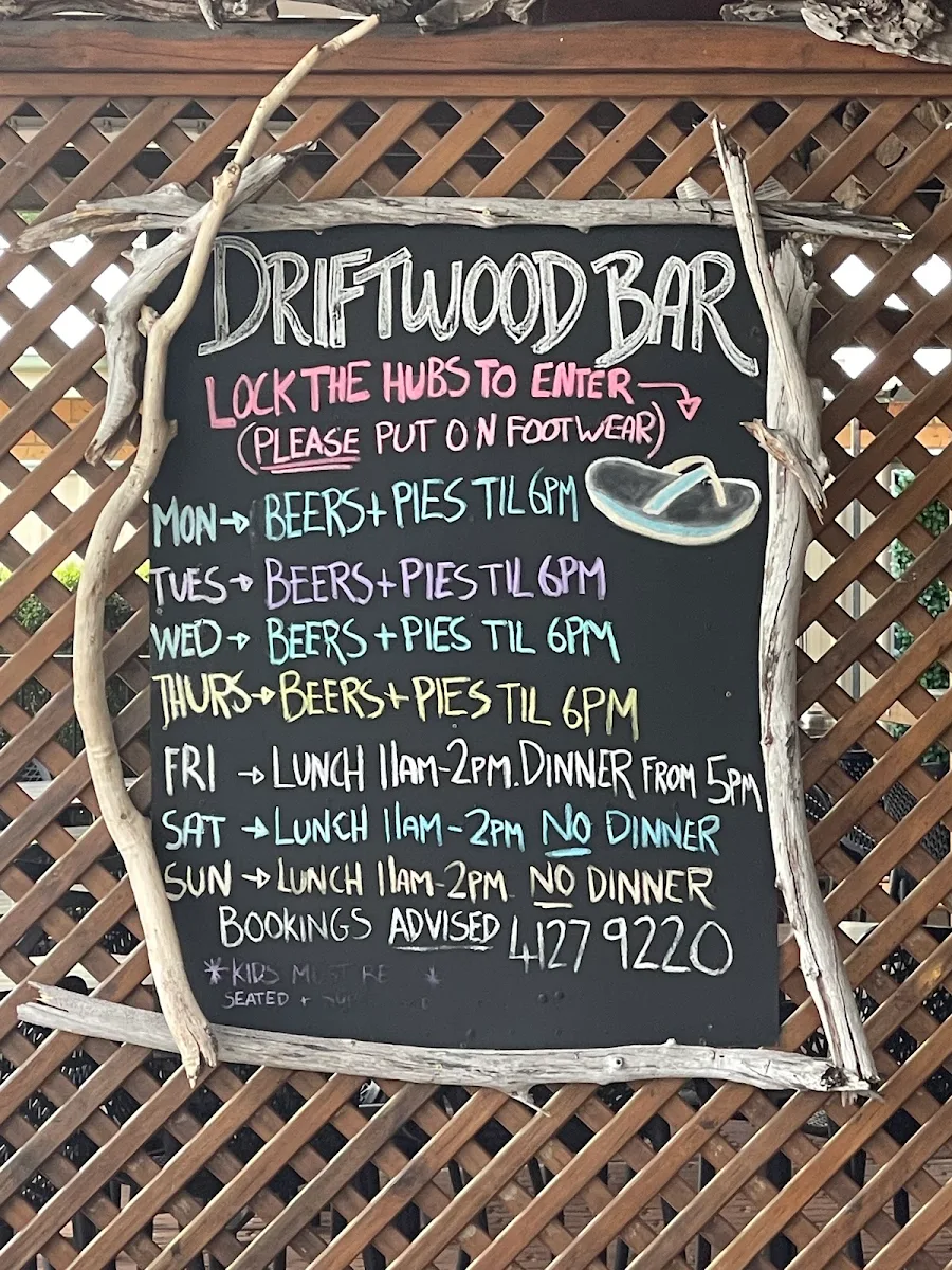 Menu, Orchid Beach Trading Post and Driftwood Bar