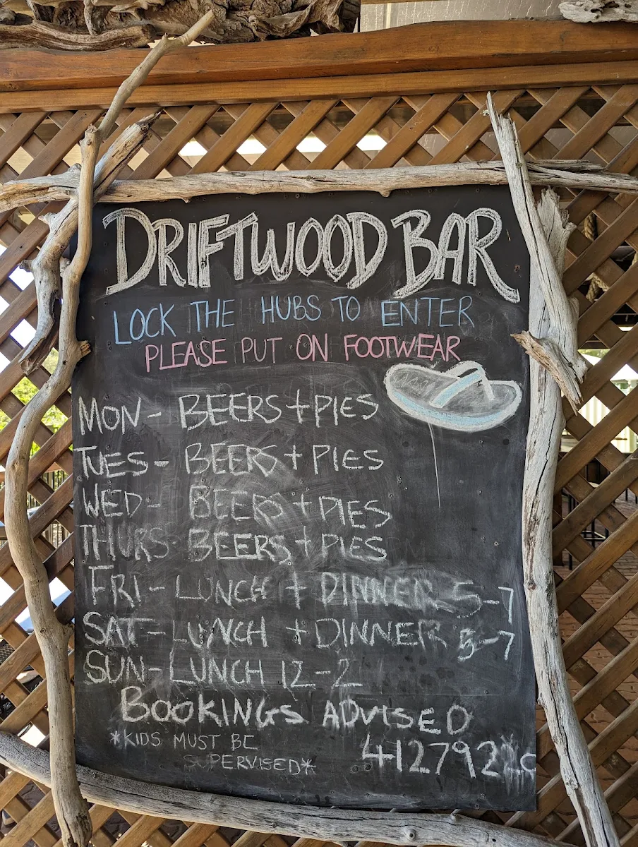 Menu, Orchid Beach Trading Post and Driftwood Bar