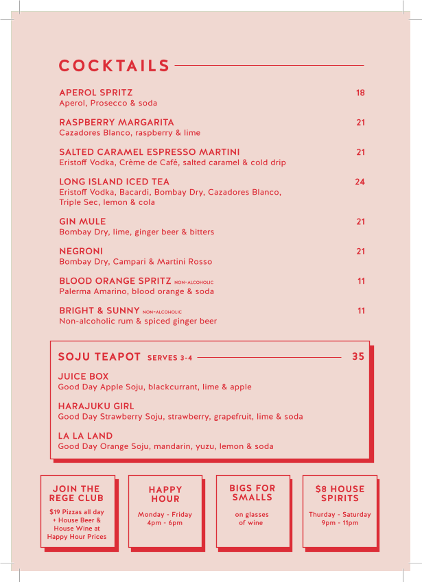 Menu, Regent Hotel
